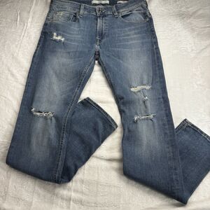 GUESS Men's Moyan Skinny Jeans Medium Wash Distressed Ripped Knees Size 31 x 31